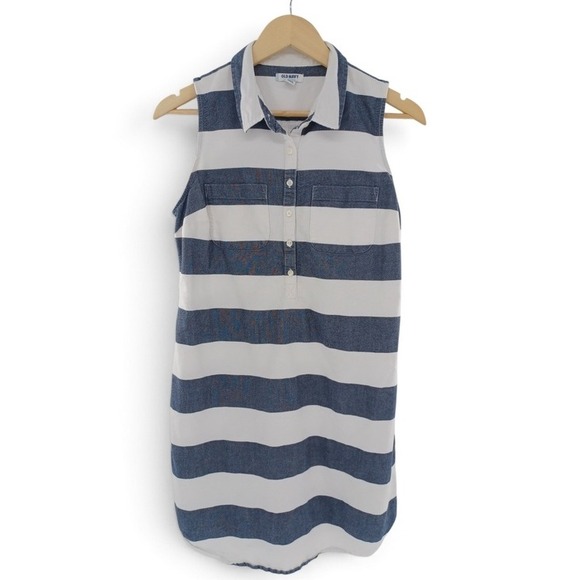 Old Navy Dresses & Skirts - Old Navy Shirt Dress Women M Blue White Striped Sleeveless Cotton Nautical Beach